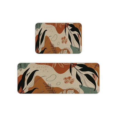 Terracotta Abstract Kitchen Mats, 2 Pack Mid-Century Rugs For Kitchen & Bedroom