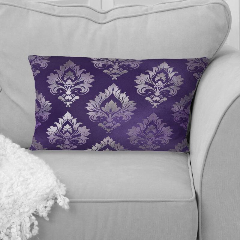 Coussin lombaire mauve damassé argenté mauve traditionnel