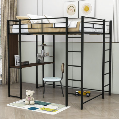 Alisi Kids Full Metal Loft Bed with Built-in Desk and Shelves