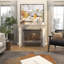 Metal Suspended Grid Single Panel Geometric Fireplace Screen with Bolted Detailing-2037086202