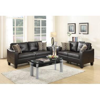 Latitude Run® Living Room Furniture 2Pc Sofa Set Black Polyfiber