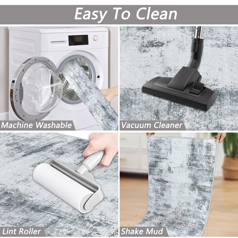 Modern Abstract Kitchen Rug Sets 3 Piece for Kitchen Laundry Room Hallway, Non Slip Washable Kitchen Mat, Grey