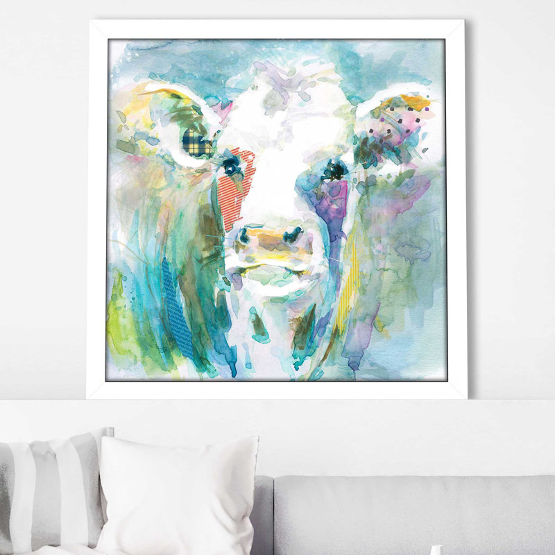 «Playful Gracie» par Carol Robinson - Peinture, Cadre blanc, H 25,5 po x l 25,5 po x P 1 po
