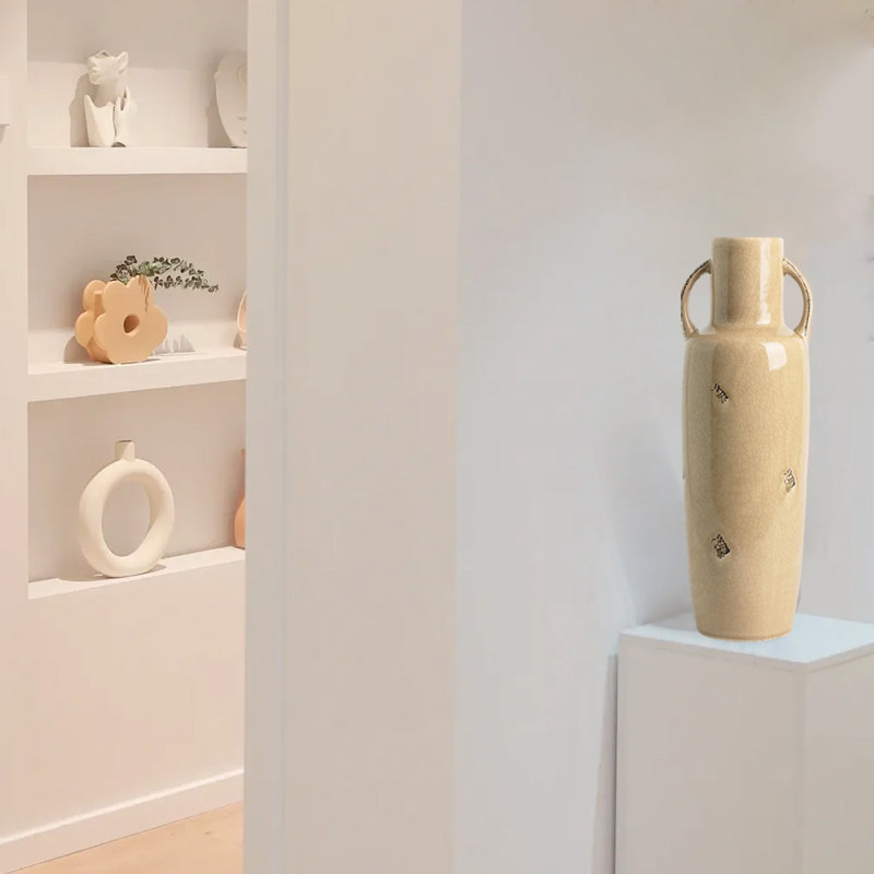 Grand vase pour fleur, vase décoratif en céramique, Beige