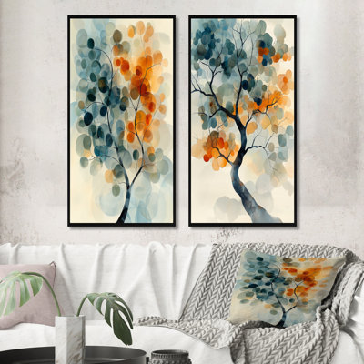Ensemble de 2 pièces d'art mural orange et bleu à motif abstrait «I»