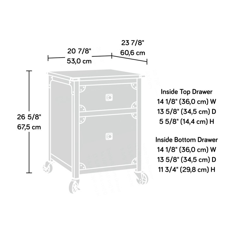File Pedestal With Smooth-Glide Drawers, Mobile Accent Cabinet With Wheels, Dark Oak