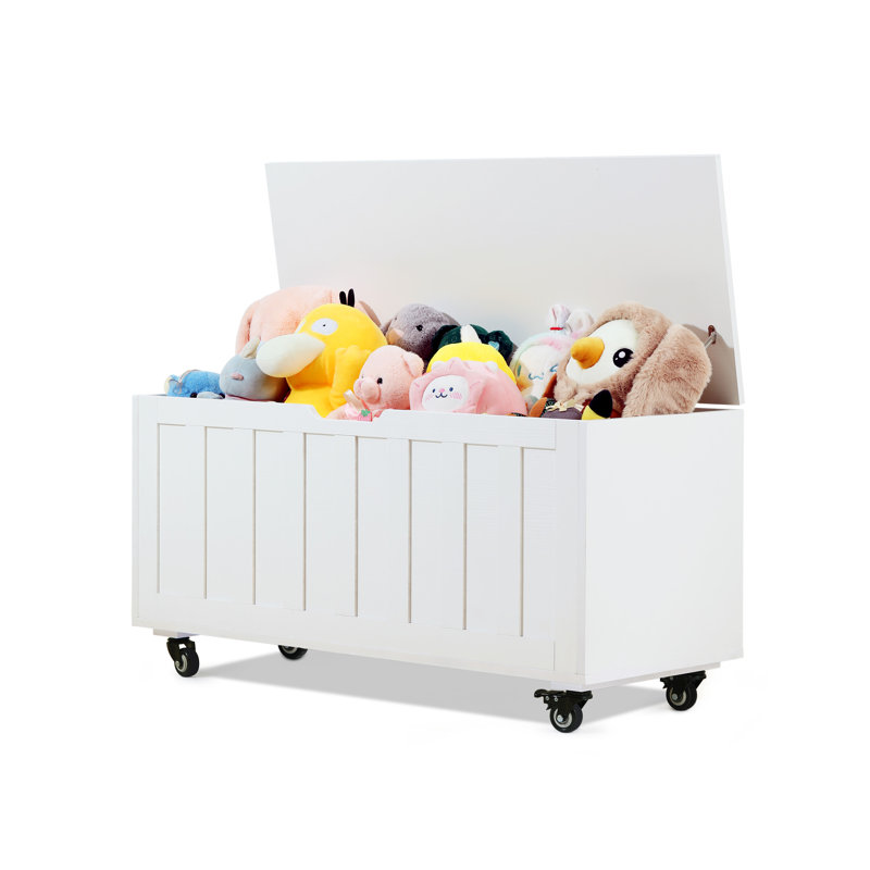 39.4 Inch Oversized Storage Box Bench with 4 Wheels & Safety Hinges, Sturdy Wooden Shoe Bench Storage Stool for Home Entryway Bedroom Living Room, Space Saving Easy Assembly Organizer