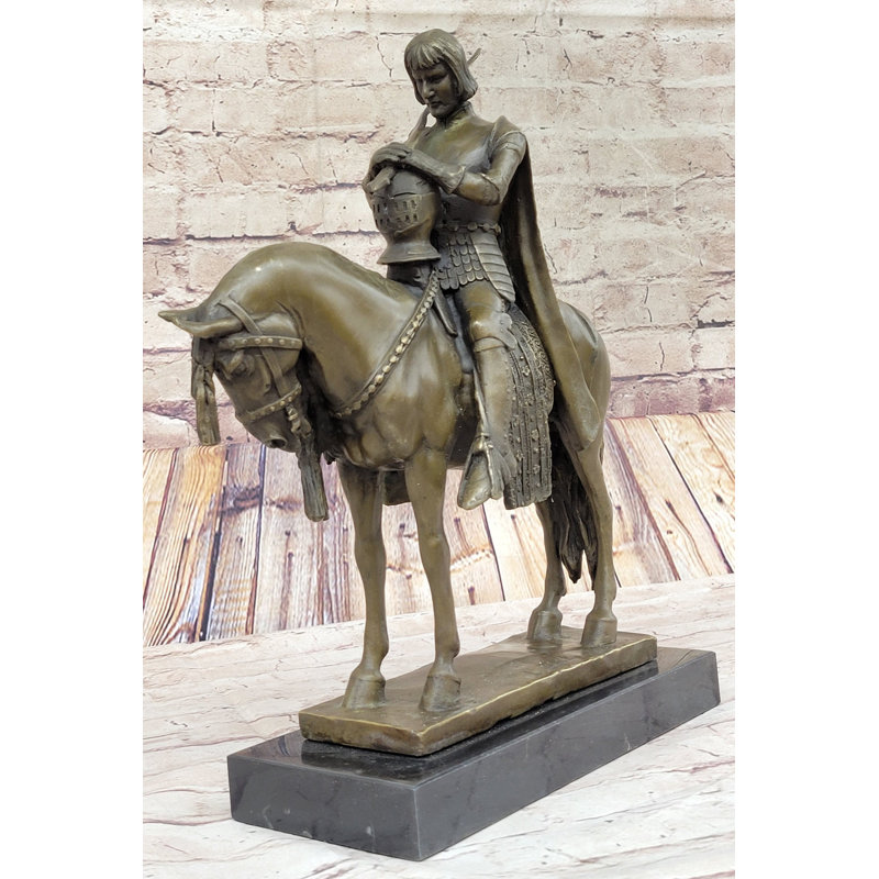 Statue de bronze du chevalier en armure à cheval du roi Arthur 15 po x 12 po