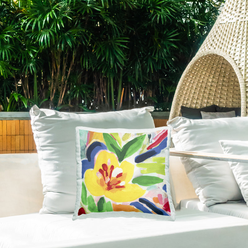 Vivid Lively Florals Design by June Erica Vess Outdoor Printed Pillow