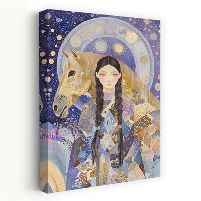 «Mystical Girl and Horse», art mystérieux et serein, paysage de cheval, impression d'art mural