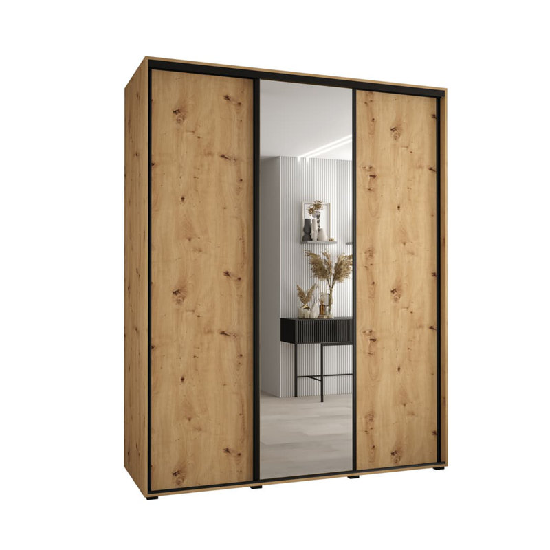 Aykan 3 Door Manufactured Wood Wardrobe, Oak Artisan