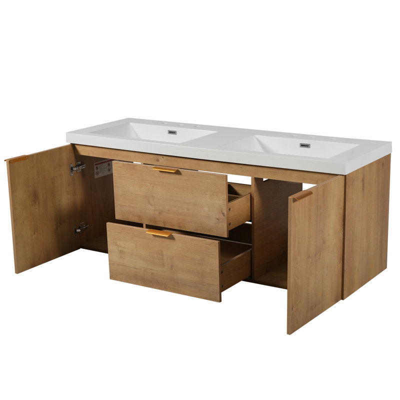 Ensemble de meuble-lavabo mural 59,3 po avec comptoir SMC, portes à fermeture douce et tiroirs divisés 59,3 po