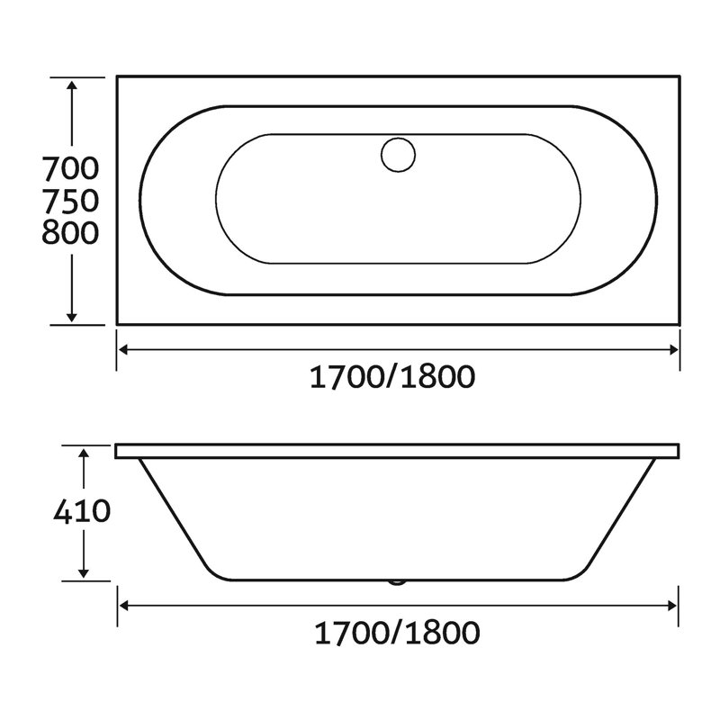 x Soaking Acrylic Bathtub, 1800 mm x 800 mm