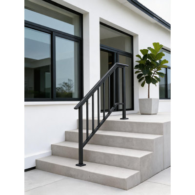 Ensemble de 1 rampe d'escalier réglable en fer forgé à 4 marches avec balustres, noir