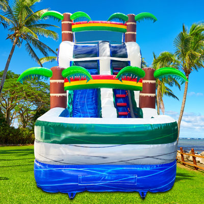 GOOSH 14' x 21' Tropical Palm Tree Inflatable Water Slide with Air