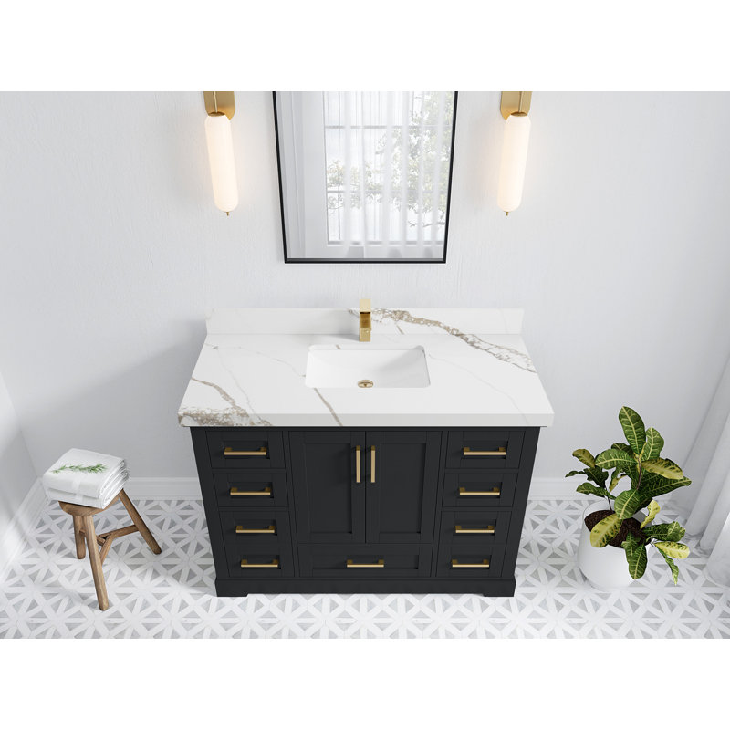 Boston 48 po X P 22 po De salle de bain simple en fer forgé Quartz blanc, Or Calacatta