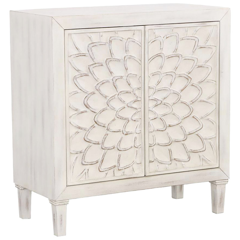 Armoire décorative blanche à 2 portes - Solution de rangement avec motifs floraux délicats