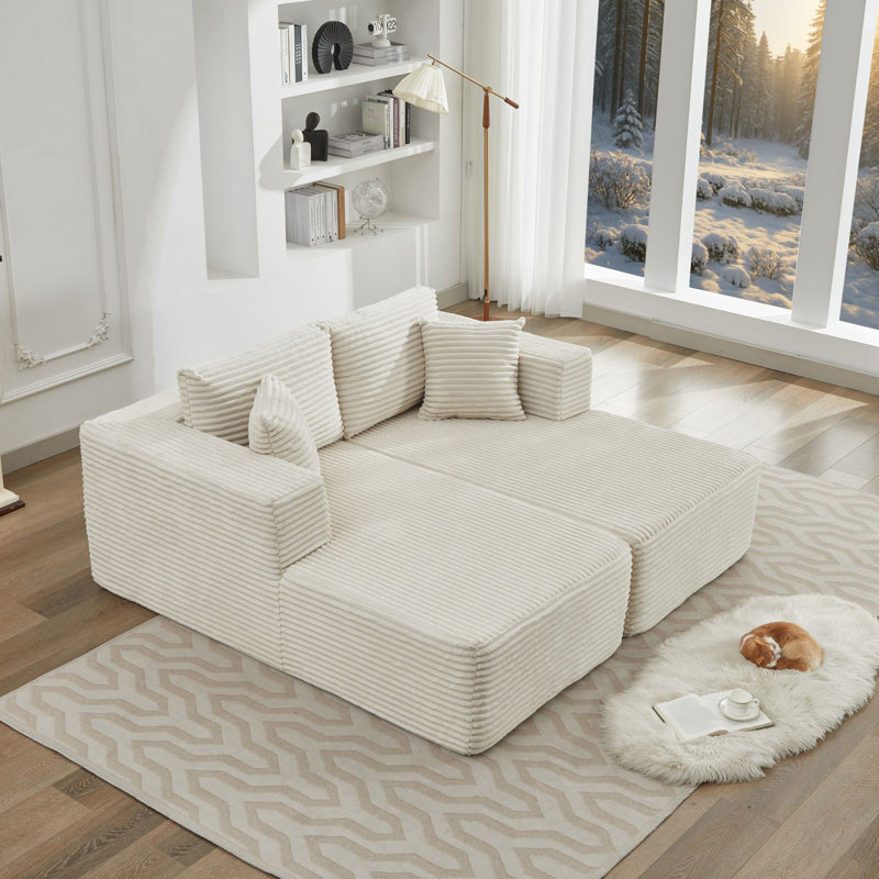 Canapé modulaire 106 po Corduroy Cloud, Velours côtelé beige