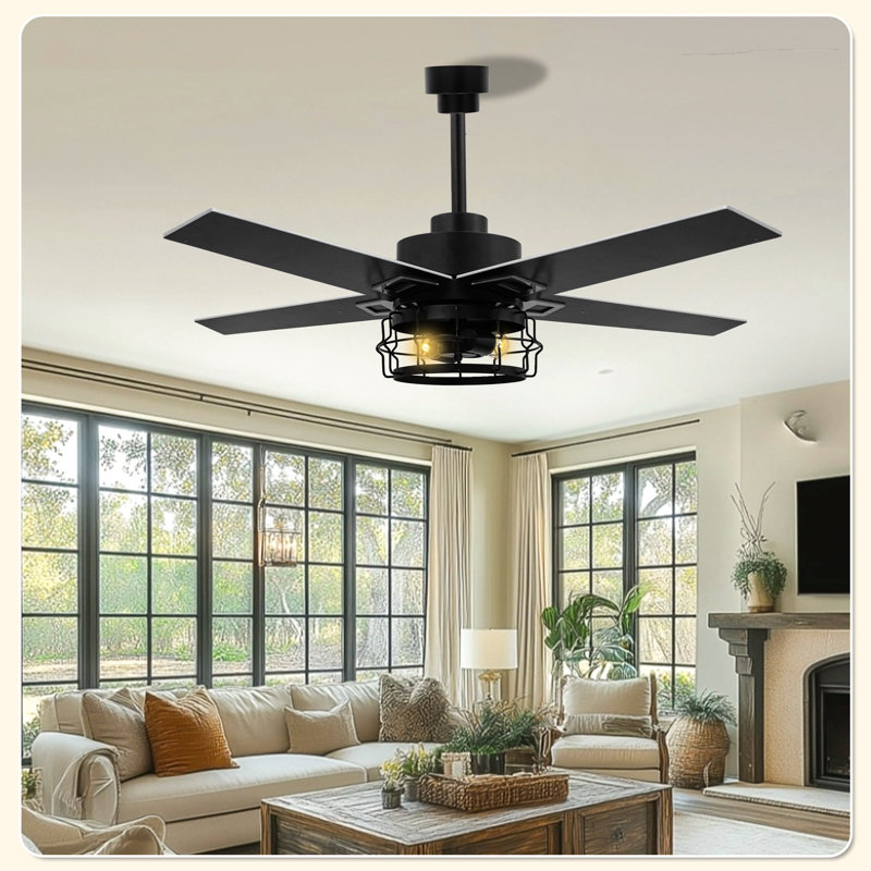 52 Inch Ceiling Fans With Lights And Remote, Reversible, Noiseless, 3 Wind Speeds, Ceiling Fan For Bedroom Living Room, Indoor/outdoor Use