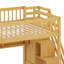 Grand lit mezzanine en bois avec escalier et garde-robe, tablettes de rangement et espace sous le lit-605217533