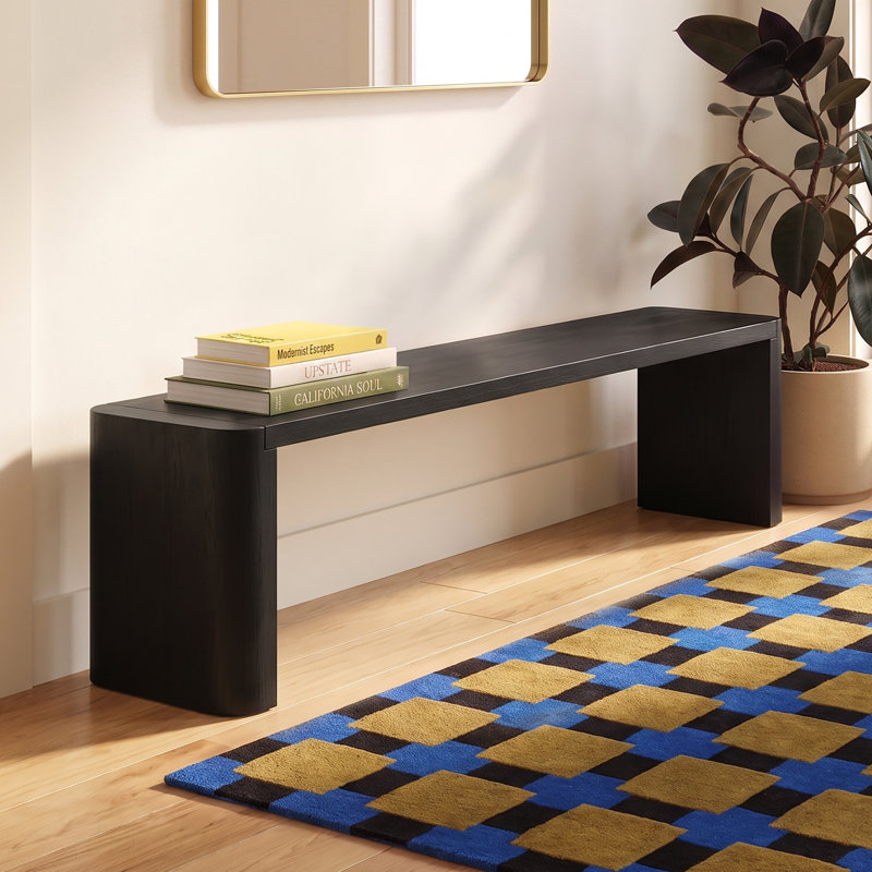 Channing 62"-82" Solid Wood Bench, Black, 17" H x 82" W x 16" D
