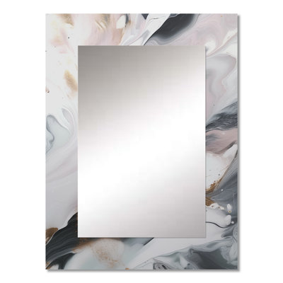 White And Grey Ripples Of Stone II - Marble Mirror, White Decorative Wall Mirror, Printed Metal Art