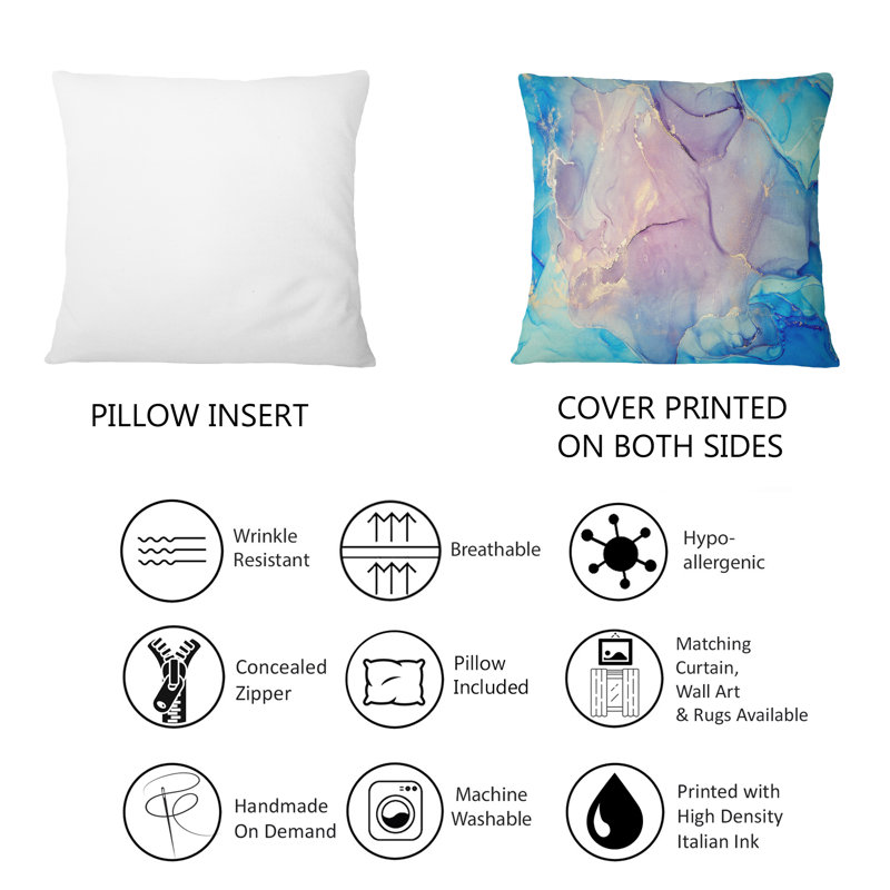 Coussin décoratif bleu et rose Marble Ink Clouds II - imprimé moderne 12 po x 20 po