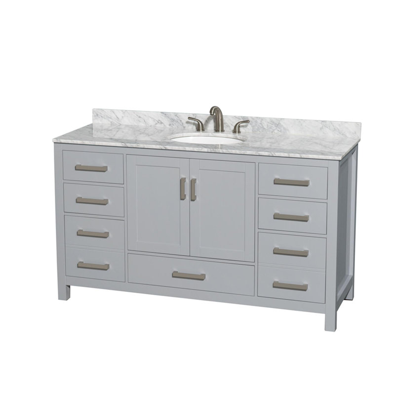 Sheffield 60" Gray Freestanding Single Bathroom Vanity with Marble Top
