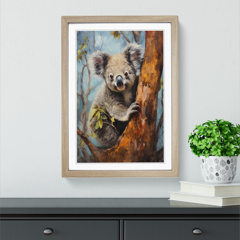 Koala Bear Romanticism - Single Picture Frame Print on Wood, Oak Framed, 64cm H x 46cm W