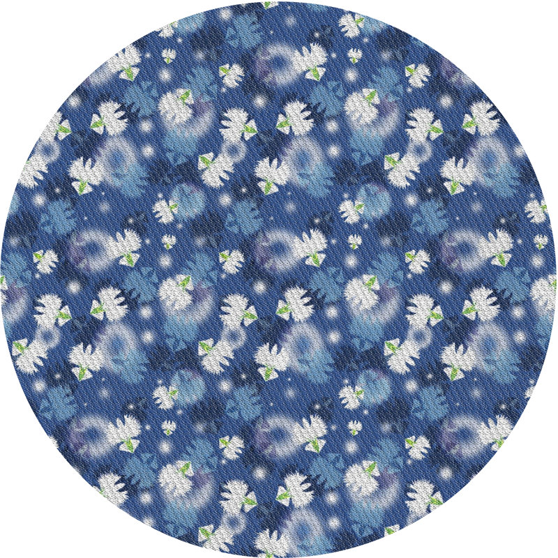 Tapis bleu/blanc tissé à la machine, Rond 3 pi