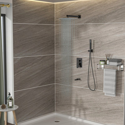 Système de douche avec bec de baignoire en cascade, système de douche carré mural de 10 pouces avec valve brute