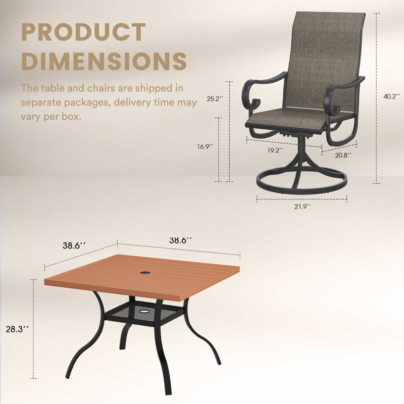Ensemble repas extérieur pour 4 personnes, Brun / brun