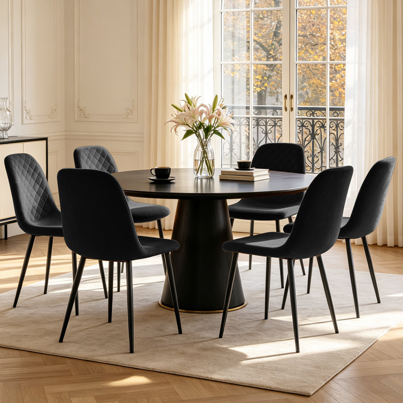 Velvet Modern Upholstered Dining Chair with Diamand Tufted, Black
