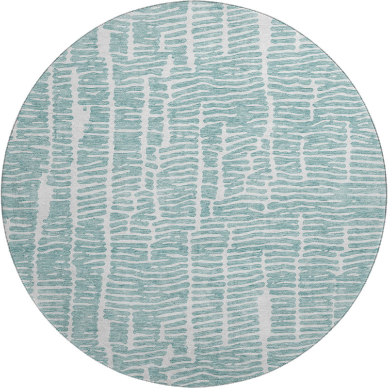 Premium Machine Washable Prisco Teal Rug, Round 8'