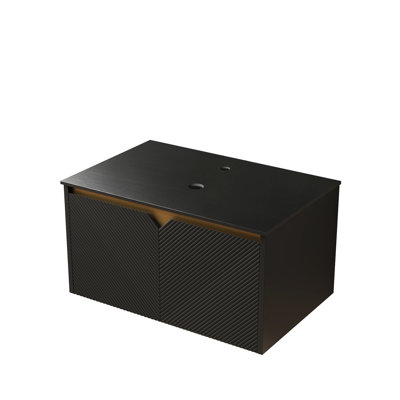 30" Black Plywood Cabinet With Sintered Stone Countertop, No Basin, Solid Wood Doors, Twill Trim Design, Soft Close, Flat Pack Assembly And Metal Decoration, Setup