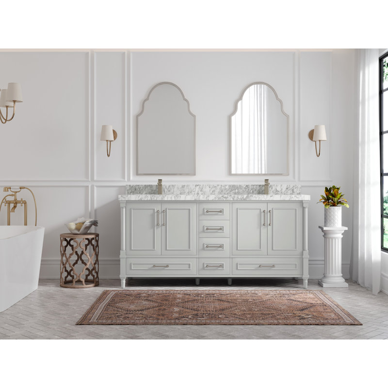 Aberdeen 72'' Light Gray Double Vanity with Marble Top