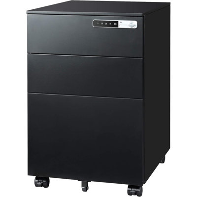 3 Drawer Mobile File Cabinet With Combination Lock, Fully Assembled Metal Filling Cabinet Except Wheels by Inbox Zero