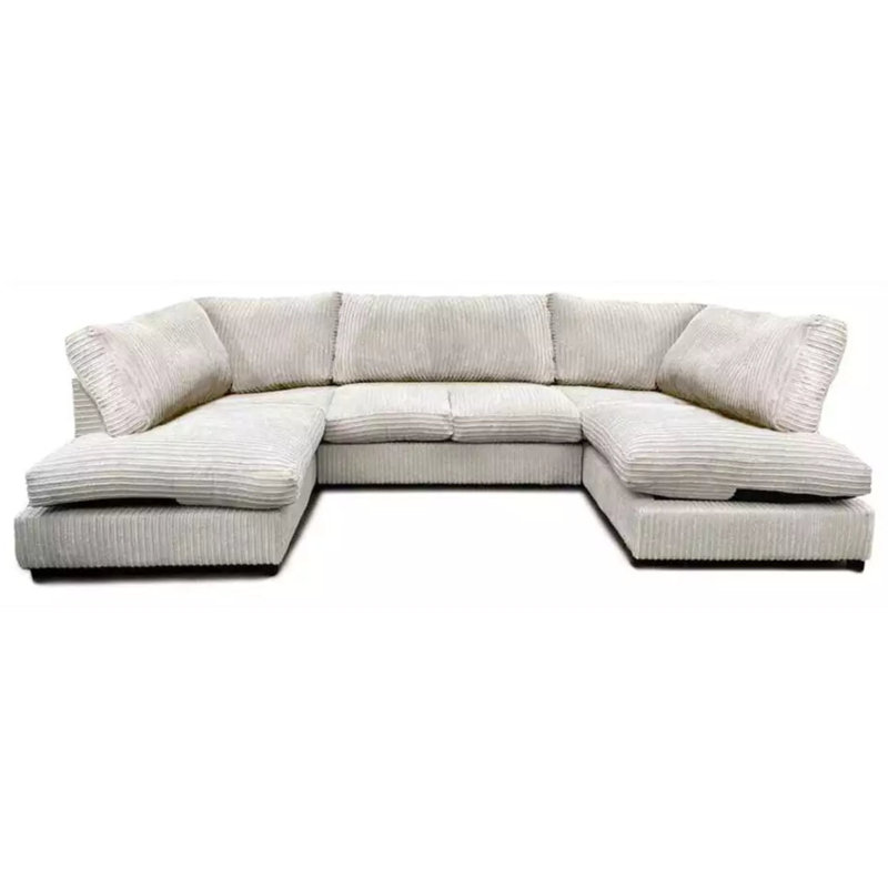 U-Shape High Back Cushion Fabric Sectional Sofa, Cream