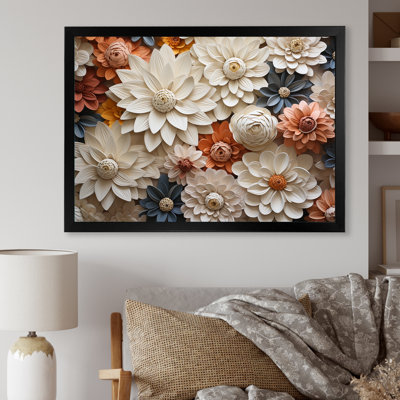 Minimalisme beige, collage Zinnias sur toile