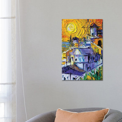 Sunset Light In Oia - Mini Santorini Cityscape by Mona Edulesco - Wrapped Canvas Print