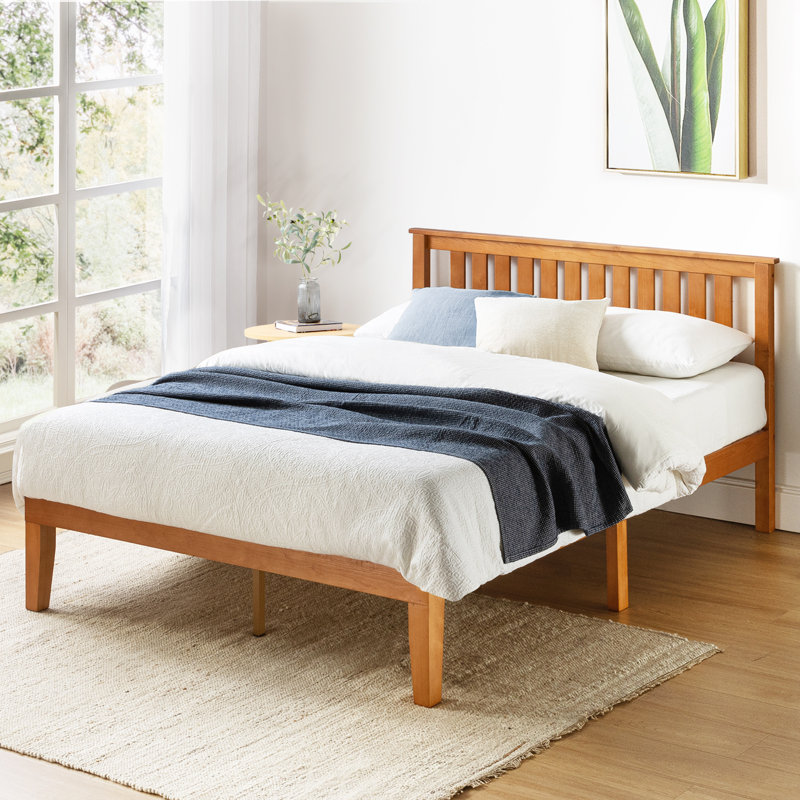 Lit plateforme en bois massif Kizer, Naturel, Grand