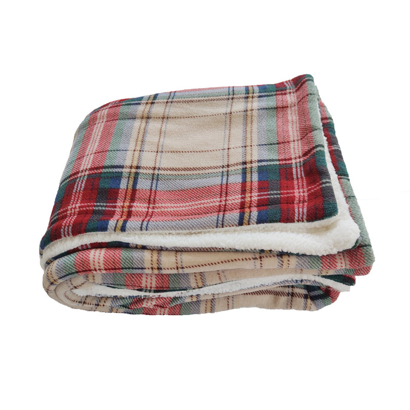 Soft Tartan Throw Blanket, Natural/Red/Green