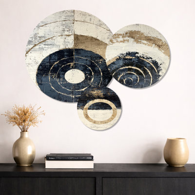Ensemble de 3 panneaux d'art mural en métal beige et bleu