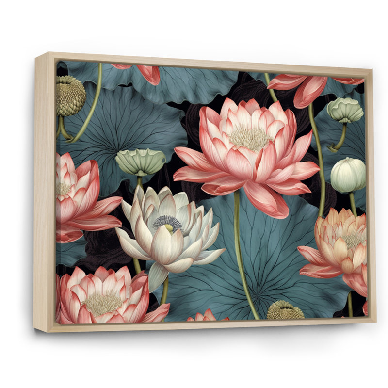 «Red Green Lotus Ponds I», reproduction sur toile, H 16 po x l 32 po x P 1 po, Toile naturelle