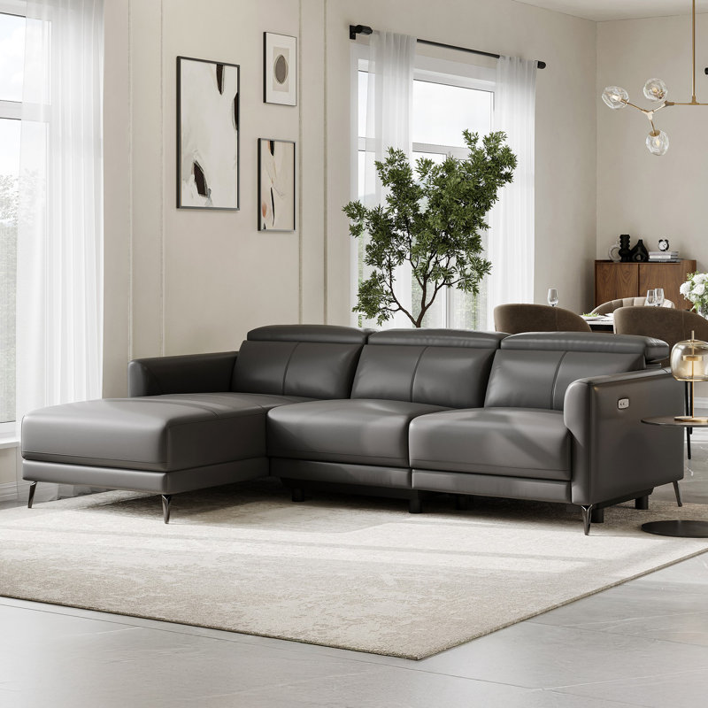 Valencia Geshia Leather Reclining Modular Sofa, 3 Seater Sofa | Italian Nappa 11000 Grain Leather | Power Reclining Seat with Adjustable Headrests
