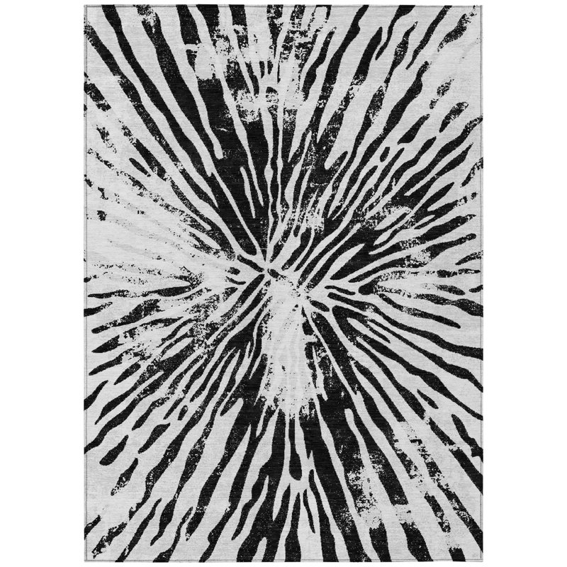 Tapis intérieur lavable abstrait noir 5 pi x 8 pi