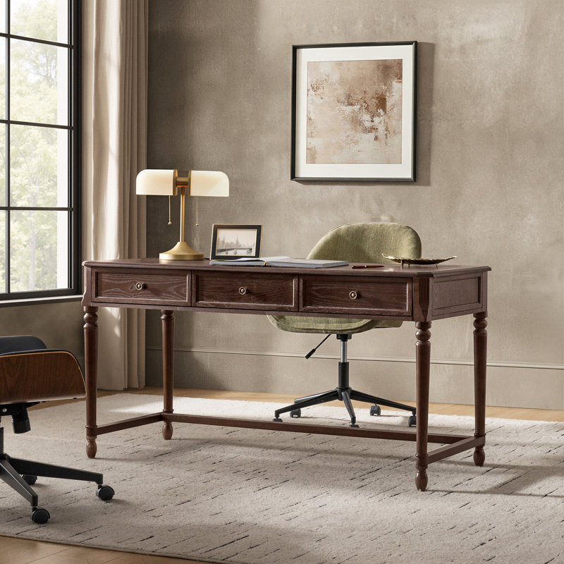 Bureau transitionnel simple à 3 tiroirs avec prises de courant 60 po Beryl