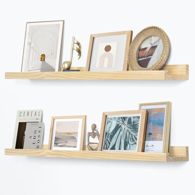 36-Inch Rustic Wood Floating Shelves - Wall-Mounted Bookcase For Living Room, Bedroom, And More