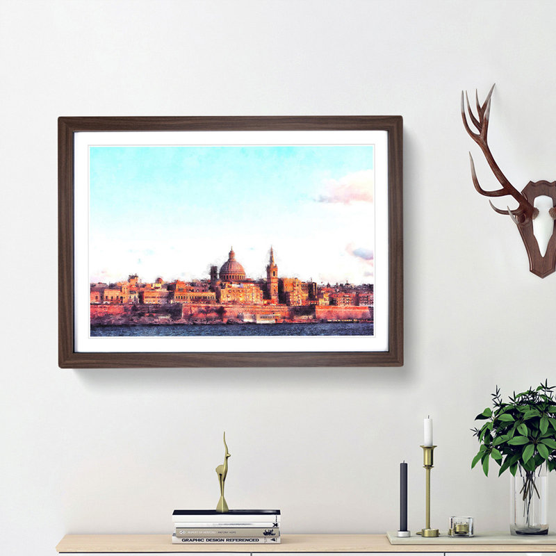 View of Valletta in Malta - Framed Print, 45cm H x 63cm W x 2cm D, Walnut Framed