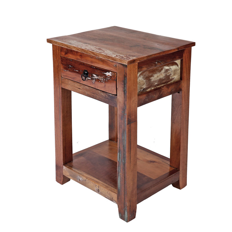 Antique Solid Wood 1 Drawer End Table